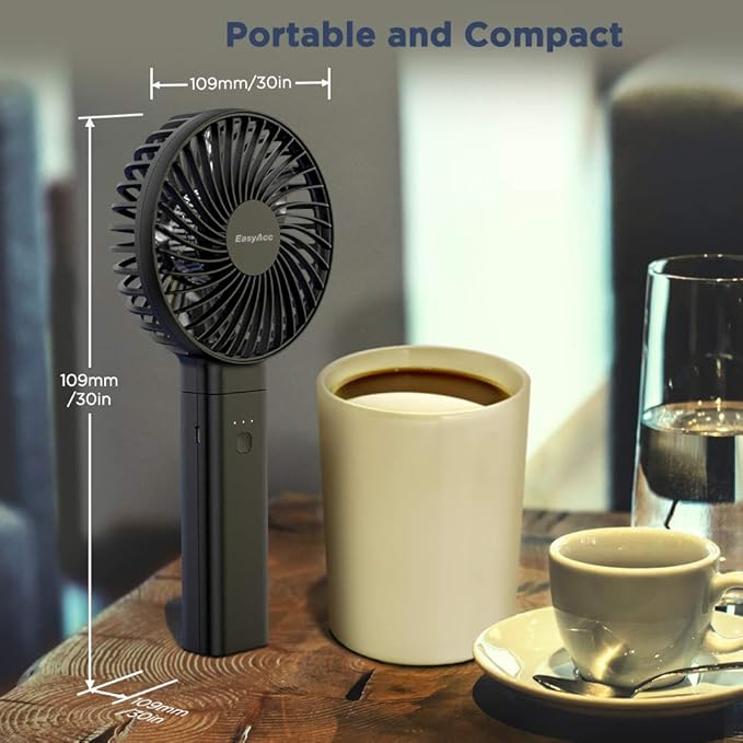 EasyAcc Personal Fans Portable Rechargeable, Washable Guard + Powerful + 180°Foldable + Professional ODM Fan + Durable, 4 Speeds Portable Cooling Fan for Travel Outdoor Office