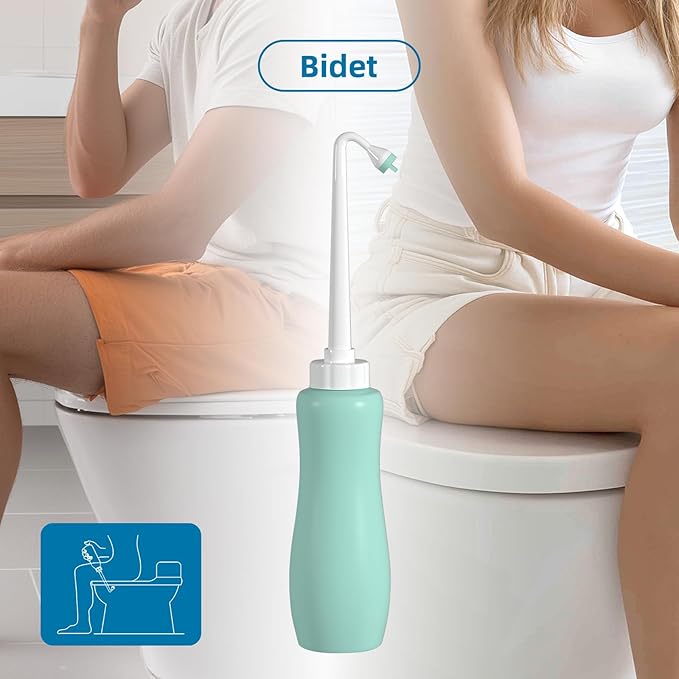 Hibbent 2 Pack 650ml Portable Bidet Sprayer for Women or Men, Handheld Travel Bidet for Personal Hygiene, Jet Spray Bottle for Toilet & Bathroom, Peri Bottle for Postpartum Care, Travel Bag, Green