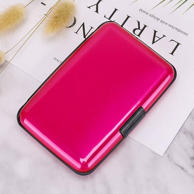 ELFISH Mini RFID Aluminum Wallet Credit Cards Holder Business Card Case Metal ID Case for Men Women (Pink)