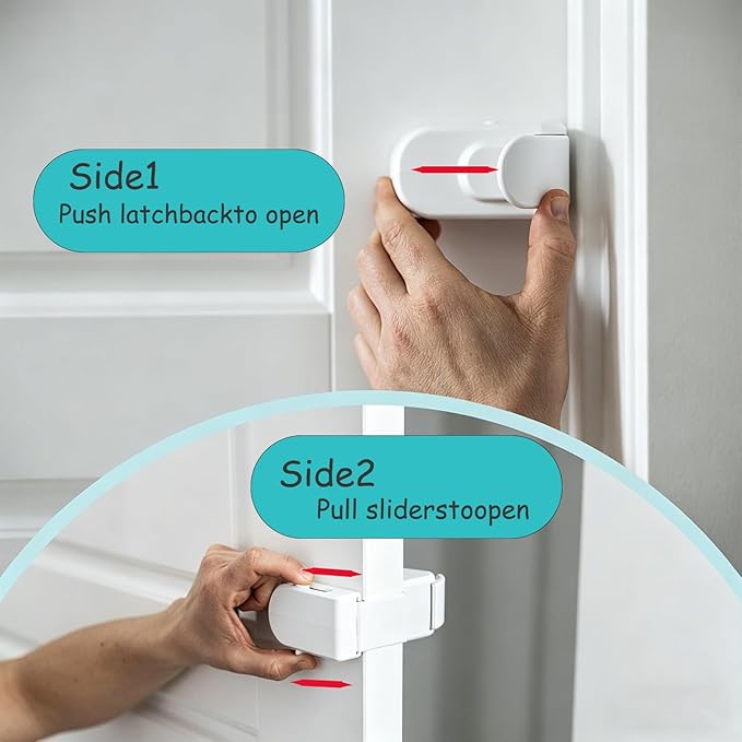 Child Proof Door Lock (2 Pack) – No Tools or Adhesives Required, Installs High Out of Reach of Toddlers & Pets, Dual-Side Release for Adults, Perfect for Home, Apartment, Travel