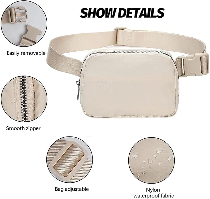 Belt Bag for Women Fanny Pack Dupes, Fashion Crossbody Waist Pack Bag with Adjustable Strap, Everywhere Belt Bag for Travel Outdoors Running Hiking（Ivory White）