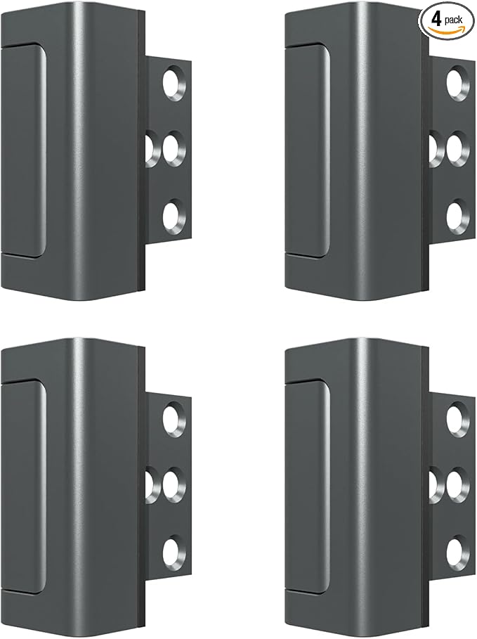 4 Pack Home Security Door Reinforcement Lock, Childproof Safety Door Lock Latch Stopper, Removable Screw-Mounted, Prevent Home Unauthorized Entry, Aluminum Construction, Withstands 800 lbs