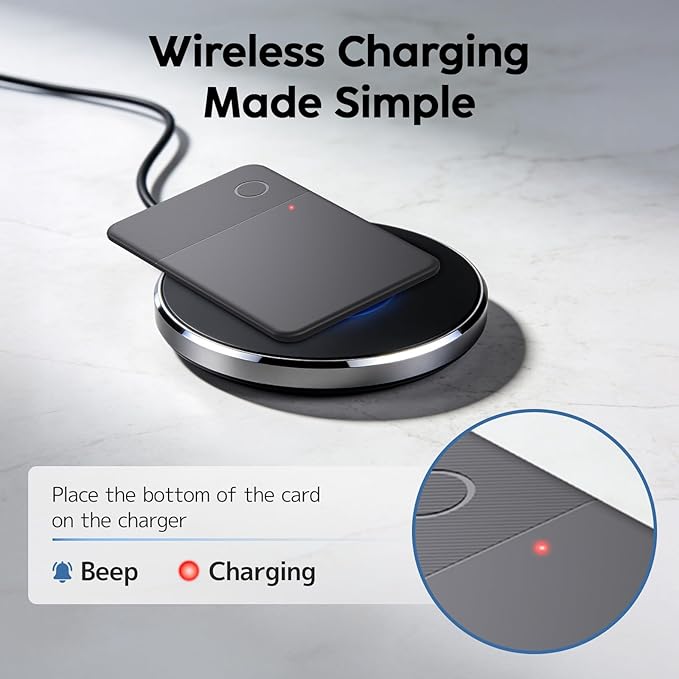 Slim Rechargeable Tracker Card for Apple Find My – Ultra-Thin Wallet Finder for iPhone, Bluetooth Item Locator for Wallet, Keys & Passport (iOS Only, Black)