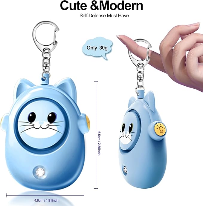 Personal Alarms for Women – 130dB Loud Siren, Safety Keychain with LED Light, Cute Cat Design Security Device for Women, Children, Elderly