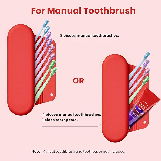 Silicone Electric Toothbrush Travel Case, Manual Toothbrush Travel Cover for Men and Women,Toothbrush Holder for Travel,Gym and More, Fits Most Manual and Electric Toothbrushes - Red