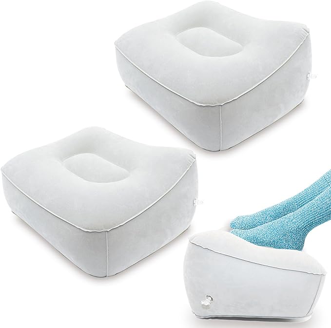Inflatable Foot Rest, Carseat Inflatable Foot Rest Pillow, Airplanes Inflatable Foot Rest Cars, Travel Footrest Pillow for Home Office,Trains (Grey 2 Count), 14.5" L×11.8" W×7.9”H