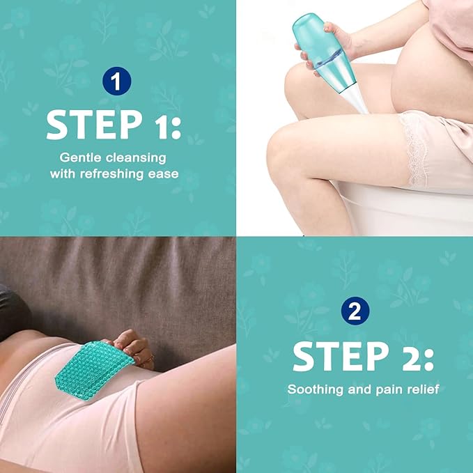Portable Bidet Peri Bottle Postpartum - 450ml(15oz) with Reusable Ice Packs, Manual Squeeze Travel Bidet Replaces Wet Wipes, for Women’s Personal Hygiene, Post-Birth Cleansing & Recovery