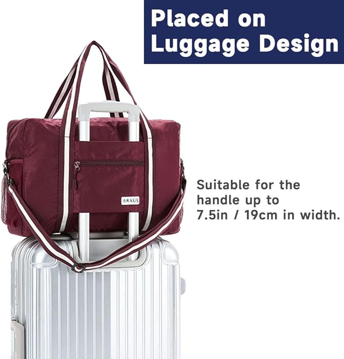Arxus Foldable Tote Bag for Travel Expandable Lightweight Carry On Luggage 22L Packable Duffle Bag for Traveling