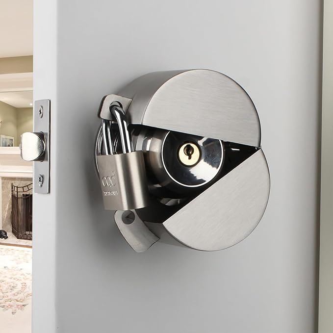 Door Handle/Knob Lock Out Device,Metal Stainless Steel,Cover to Disable The Doorknob/Faucet, Prevents Turning and Operating of Door Knob and Access to Keyhole, (with Padlock) Childproof