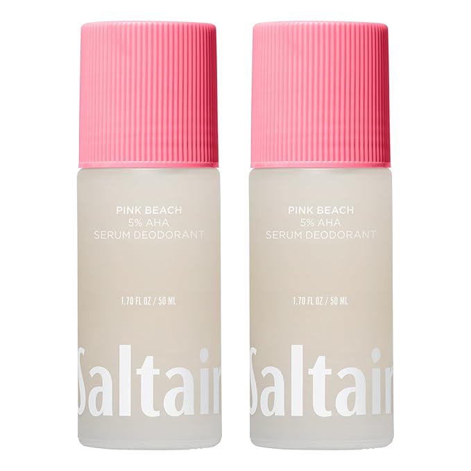 Saltair Serum Deodorant 2 Pack – 5% AHA – Aluminum-Free Odor Control for Women & Men – Mandelic Acid Deodorant with Lactic Acid – Pink Beach Scent – 2x 1.7oz Travel Roll On