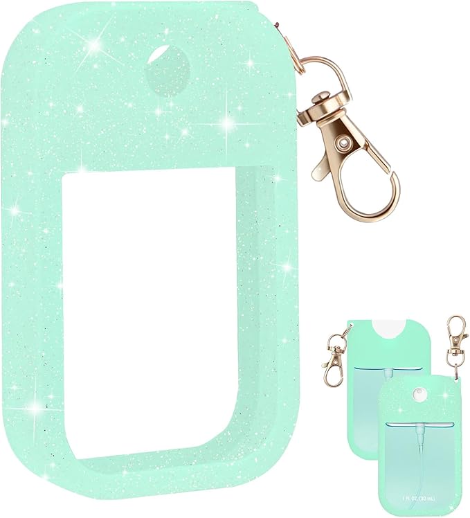 Palksky Silicone Case Compatible with Touchland Hand Sanitizer Spray (Fit for 1 FL OZ/30 mL Ver), Portable keychain(Glitter Sequin Green),Travel Size