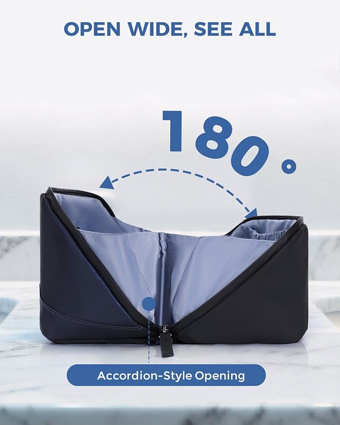 WANDF Toiletry Bag for Men, PU Leather Dopp Kit with Detachable Waterproof Hanging Pouch and Wet Pocket (Navy Blue)