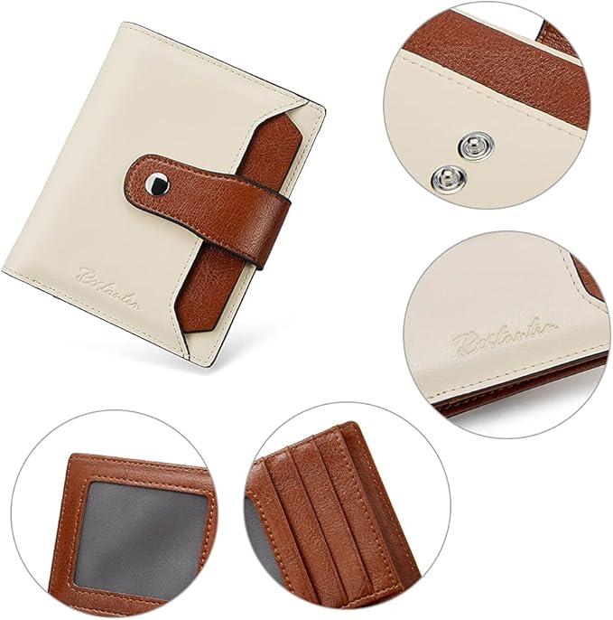 BOSTANTEN Women Leather Wallet RFID Blocking Small Bifold Zipper Pocket Wallet Card Case Purse with ID Window