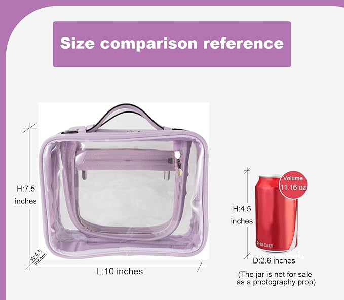 SANHECUN traveling toiletry bag clear cosmetics case makeup bag Dimensions | LxWxH:10” x 4.5” x 7.5” (Purple, Medium)