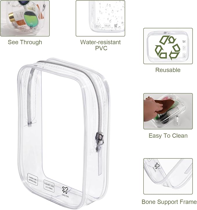 3 Packing Cubes 1 Quart Size Travel Bag TSA Approved Toiletry Bag Clear Small Purse Pouch International Long Flight Must Haves for Toiletries Makeup Liquids Airplane Europe Vacation Essentials
