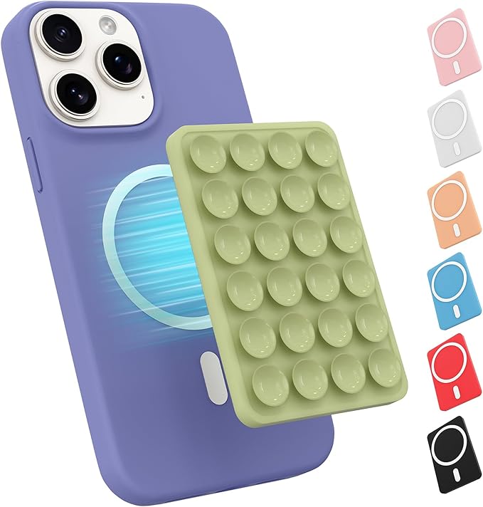 Magnetic Suction Phone Mount for MagSafe Case,Silicone Sticky Phone Grip Holder for iPhone,Removable Hands-Free Selfie/Video for TikTok & Instagram Influencer/Creator (Green)