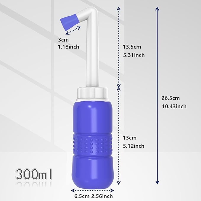 2PCS-Pack 300ml Travel Bidets Bottle Blue+ Black Backpacking Bidet Camping Bidets,Portable Bidet , 10.6oz Peri Bottle - Postpartum and Perineal Care