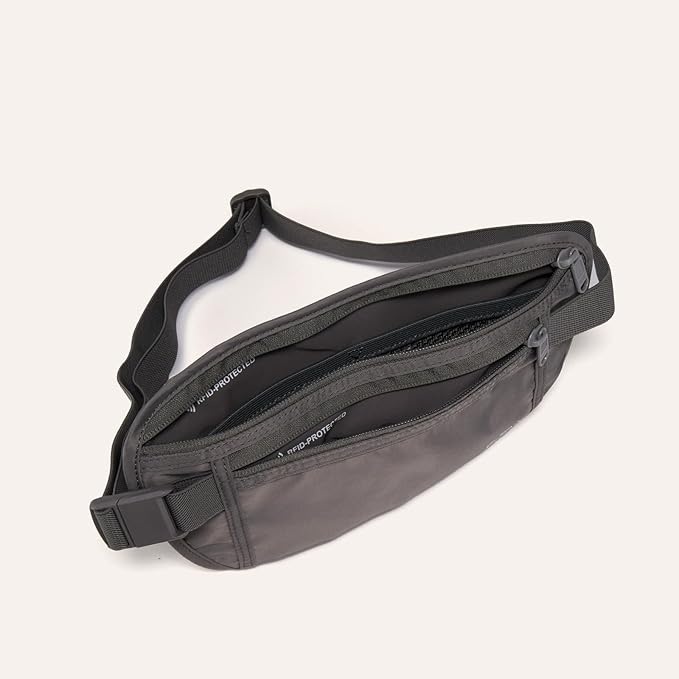 Pander RFID Blocking Travel Money Belt – Hidden Waist Pouch for Passport, Cash, Cards, Slim Belt Bag for Men and Women, Dim Grey (Pack of 2)