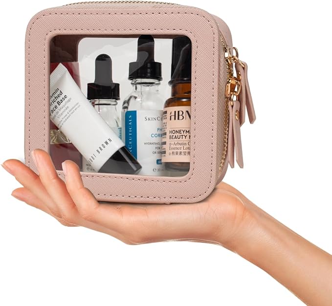 LETGO Clear Makeup Bags - TSA Approved Toiletry Bags with Zipper, Makeup Organizer for Carry-on Travel Essentials, Cosmetic Bags for Women & Men (Mini Nude)