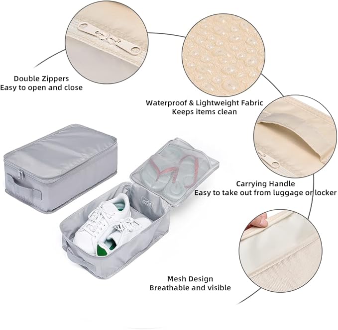 Travel Shoe Bags, Foldable Waterproof Shoe Pouches Organizer-Double Layer (8 Grey Shoe Bags)
