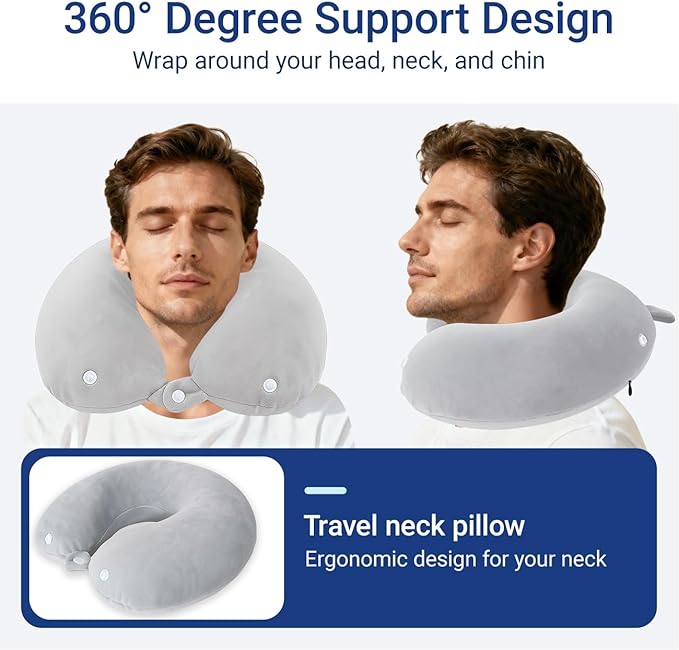 Travel Pillow with Removable Large Hood, Memory Foam Neck Pillow for Airplane, Car, Train Travel Sleeping & Rest, with Soft Cover (Gray)