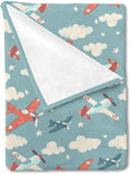 Unisex Cartoon Plane Aircraft Clouds Stars Baby Nursery Throw Gift Blanket for Boys Girls, Plane Transportation Pattern Swaddle Receiving Bed Blanket for Newborn Toddlers Kids-30x40