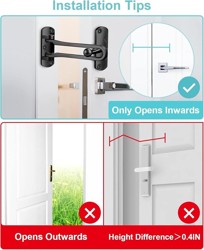 Swing Bar Door Lock Latch - Door Security Sliding Bars for Home Hotel Child Proof Safety Locks Reinforcement Door Stopper Door Guard for Indoor and Front Gate Thicken Solid Aluminium 1Pack