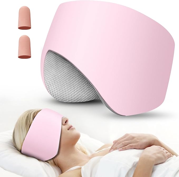 Sleep Mask, Eye Mask for Sleeping with Heads Adjustable, Earmuffs for Sleep for Men & Women, 2 in 1 Ear Mask and Blindfold, Soft Dual-Sided All-Season Eye Cover for Side Sleepers (Pink)