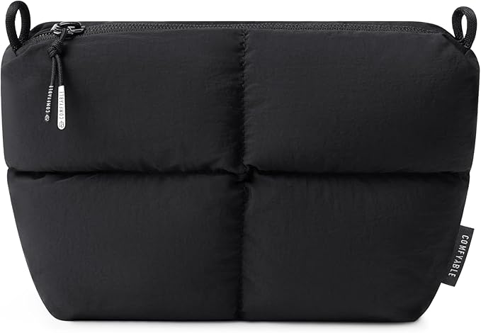 Comfyable Puffy Electronics Organizer Travel Case, Cute Tech Pouch for Women Men, Cable Storage Bag for Charger, Phone, Power Bank, Cord, Compact Tech Accessories Pouch, Black