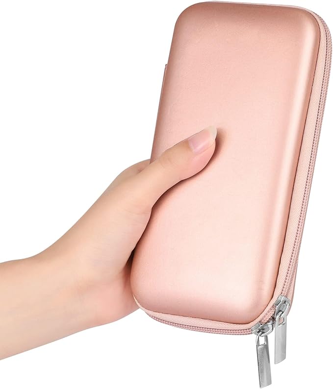 iMangoo Travel Essential Electronics Organizer Pouch Charger Case, Shockproof Dual Zipper Power Bank Cables Tech Accessories Purse, Men & Women Travel Must Have Storage Bag, 6.5x3.2x1 inch Rose Gold