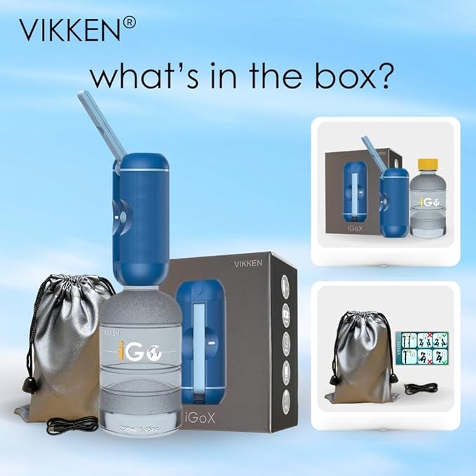 VIKKEN® Portable Travel Bidet USB-Type C Rechargeable Electric Mobile Handheld Ultra Strong Water Spray Personal Hygiene Self Care for Women & Men, iGo-X 250ml Blue