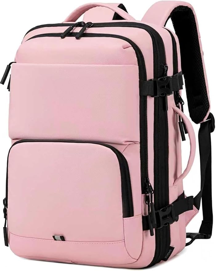 BAGOK Carry On Travel Backpack, Expandable Extra Large Airline Approved,Lightweight Daypack for Men and Women（Pink）