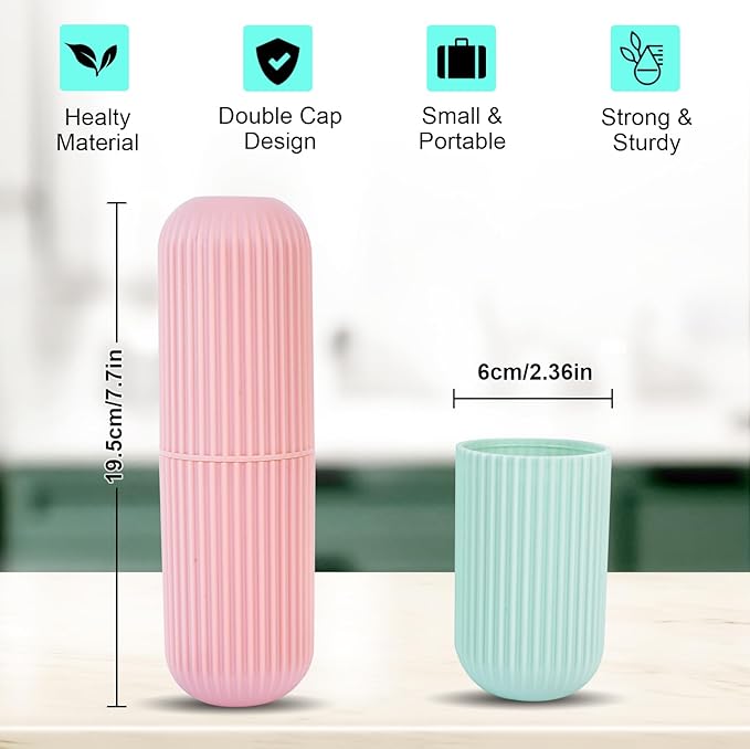 UCEC Travel Toothbrush Case, Toothbrush Holder Travel, Toothbrush Case for Traveling, Camping, Home, School, Business, Bathroom, 7.7" x 2.36" x 2.36" for Soft Toothbrush Up To 7.4 inch (Green, Pink)