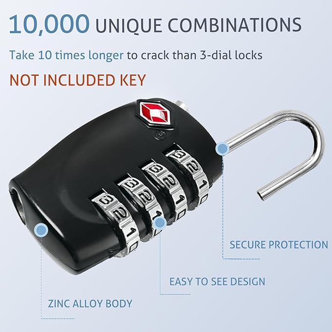 TSA Approved Locks for Luggage TSA Locks for Gun Case Lock 4 Digit Combination Lock Travel Locks TSA Approved Suitcase Locks Combo Lock with Code