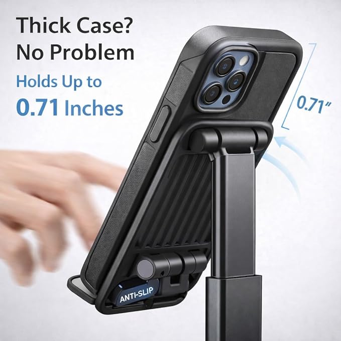 Mizi Portable Cell Phone Stand for Desk - Height & Angle Adjustable Mobile Foldable Holder, Compatible with iPhone 17 16 15 14 13 12 11 Pro Max, Galaxy S25 S24, All 4–10" Devices - Black