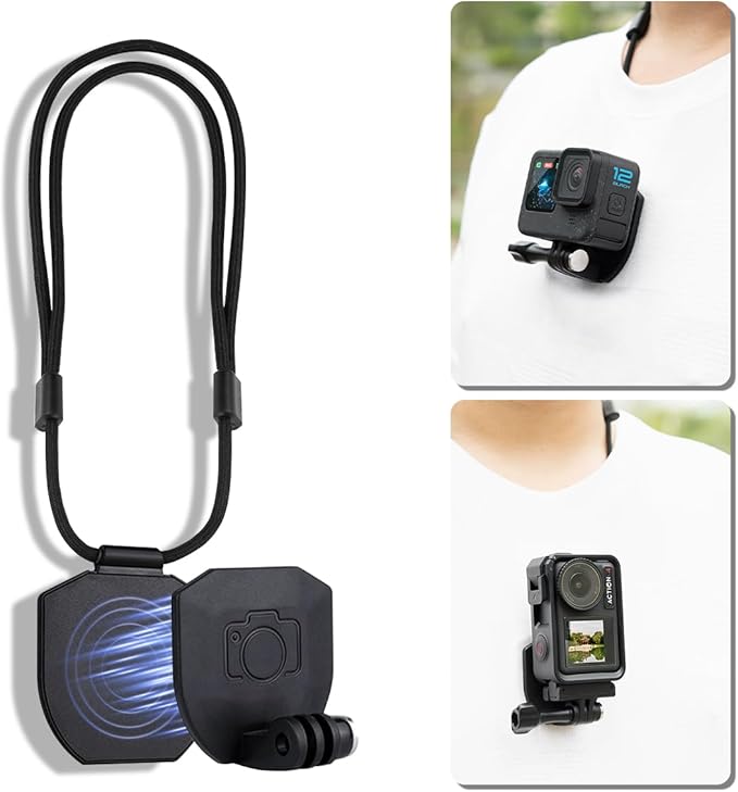 Magnetic Neck Mount Compatible with GoPro Hero 13/12/11, for Insta360 X5/X4/X3/Ace Pro 2, for DJI OSMO Action 5/4/3 Pro Action Camera, Mount Holder with Long Screw and Adjustable Lanyard
