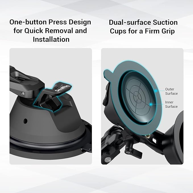 SmallRig Camera Suction Cup Mount, Mount for GoPro 13/12, for DJI Action 6/5, on Car Window, Windshield, for Sony DSLR, Lightweight Camera, Vehicle Shooting,Vlogging, with Action Camera Mount-3566