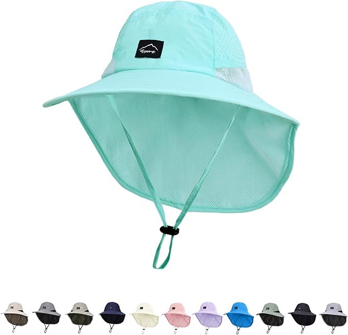 Outdoor Kids Sun Hat with Neck Flap UPF 50+ Quick Dry Beach Hats for Baby Boys Girls Age 2-12 Years Adjustable