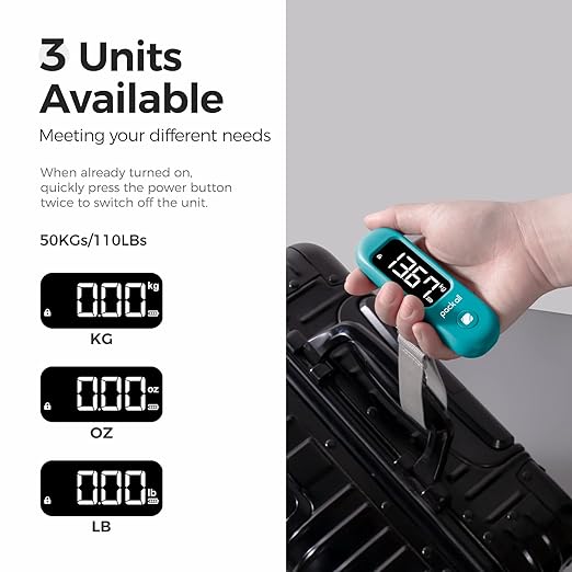 pack all 110 Lbs Luggage Scale, Digital Handheld Baggage Scale, Travel Suitcase Weight Scale with LCD Display, Battery Included, Malachite Blue