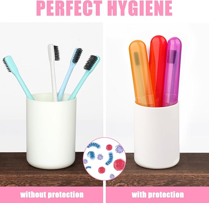 6 Pack Travel Toothbrush Case, Breathable Portable Toothbrush Holder, Plastic Toothbrush Cover Container for Couples Valentine Gifts, Traveling, Bathroom, School, Home, Business, Camping