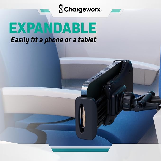 CHARGEWORX Airplane Tablet Holder for Tray Table, Universal Phone & Tablet Mount with 360° Rotation, Foldable Travel Phone Holder for Airplane, Train & Car, Compatible with iPad, Kindle & Smartphones