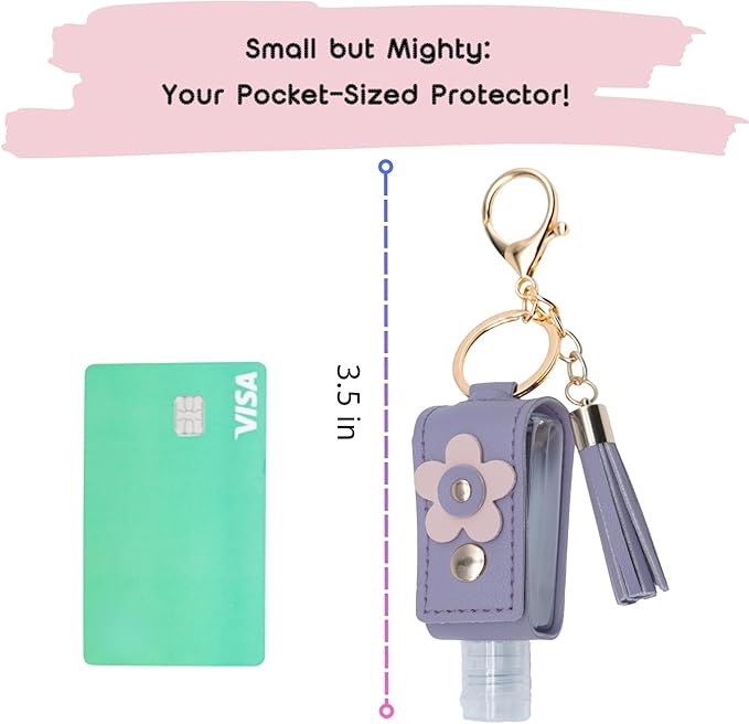 3 Pack Travel Hand Sanitizer Keychain Holders, 1.12oz Leak-Proof Bottles for Lotion & Essentials (Sky Blue, Pink, Lavender Purple)