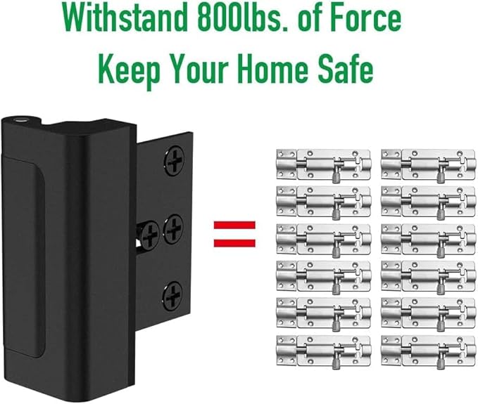 Home Security Door Reinforcement Lock for Kids Safety Upgraded Front Door Locks Withstand 800 lbs Metal Child Proof Door Latch Lock for Inside Door Top Extra Flip Lock High Deadbolt Lock Home Defender