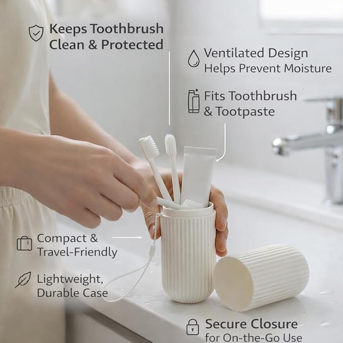 Julaé Travel Toothbrush Holder (2-Pack) – Hygienic Leak-Resistant Case with Rinse Cup – Portable Toothbrush Cover for Travel, Gym & School