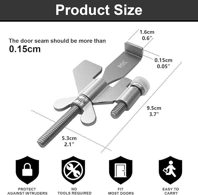 AceMining Upgraded Portable Door Lock Home Security Door Locker Privacy Perfect for Traveling Hotel Home Apartment College and Travel Lockdown Locks for Additional Safety, Silver