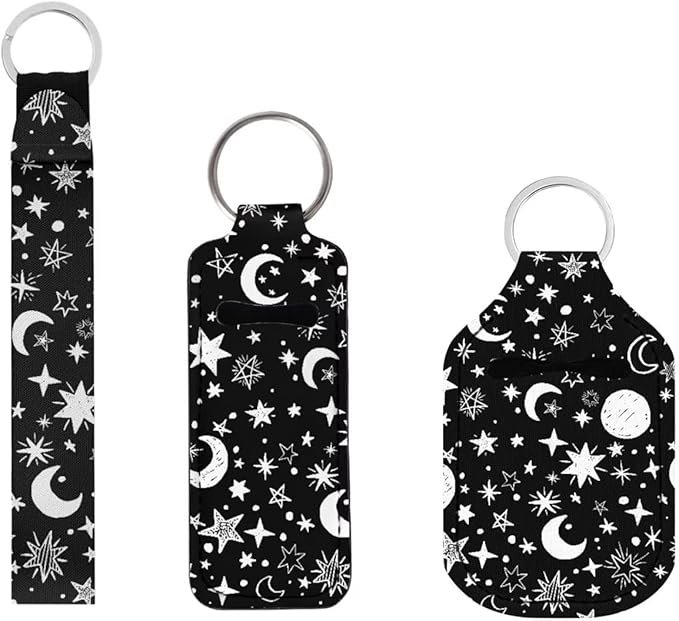 Suobstales 3Pcs Travel Bottles Keychain Holder Set,Travel Bottle Sleeves+Neoprene Chapstick Holders+Lanyard Keychain