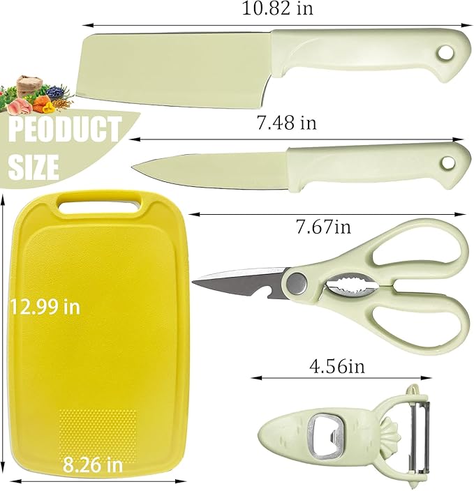 Cutting Board and Knife Set, 5 In1 Travel Cutting Boards And Knife Travel Cutting Board Kitchen Scissors and Peeler For Kitchen (Yellow)