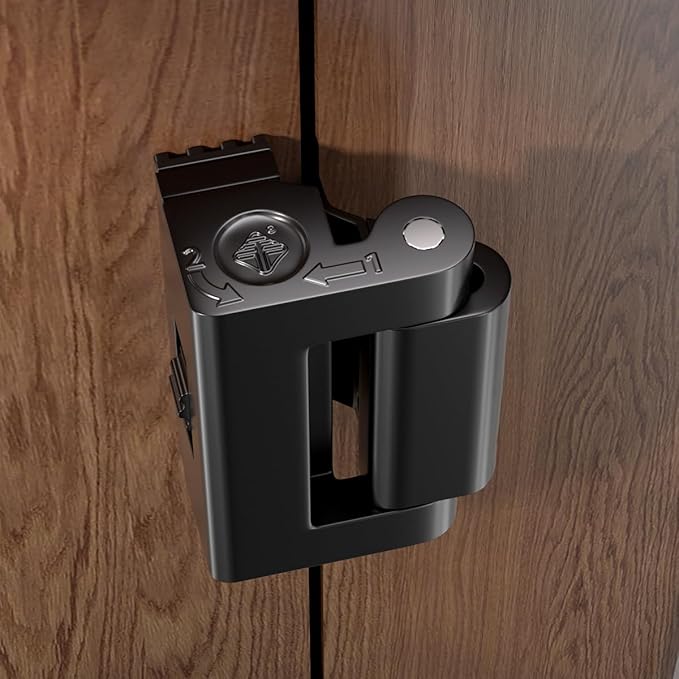 INIRET Adjustable Home Security Door Reinforcement Lock，Heavy Duty Zinc Alloy Door Lock,Childproof Safety Door Lock，Security Device for Enhanced Safety,Prevents Unauthorized Entry (1, Black)
