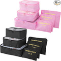 12 Set Packing Cubes for Travel Luggage Packing Bags Reusable Waterproof Suitcase Organizer Bags Set with Shoe Bag and Toiletry Bag (Black+Pink)
