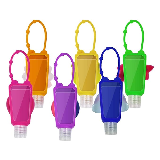 6Pcs Travel Size Kids Empty Hand Sanitizer Bottles with Keychain Holder Detachable Silicone Protective Case 30ml Plastic Travel Bottles Leak Proof Refillable Containers - Dinosaur